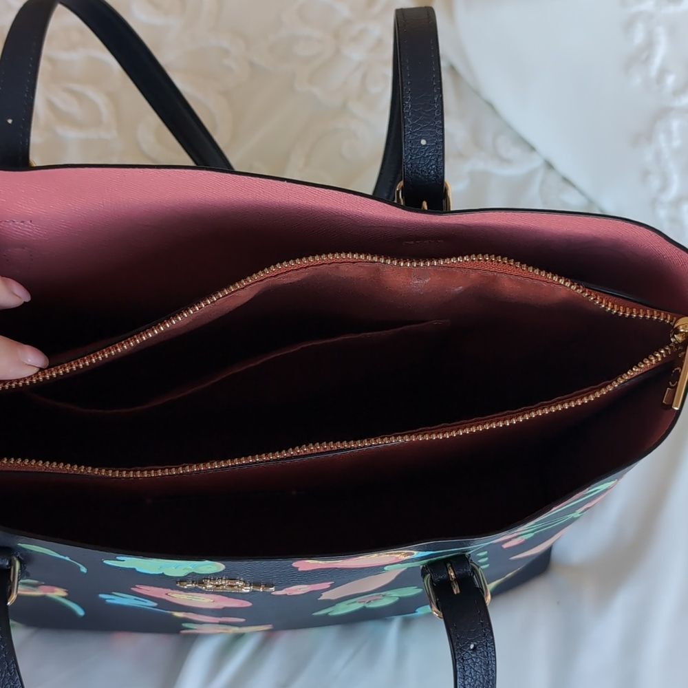 Coach 🌸 MOLLIE Floral Dreamy Land Print Leather Tote In Midnight - Picture 11 of 17